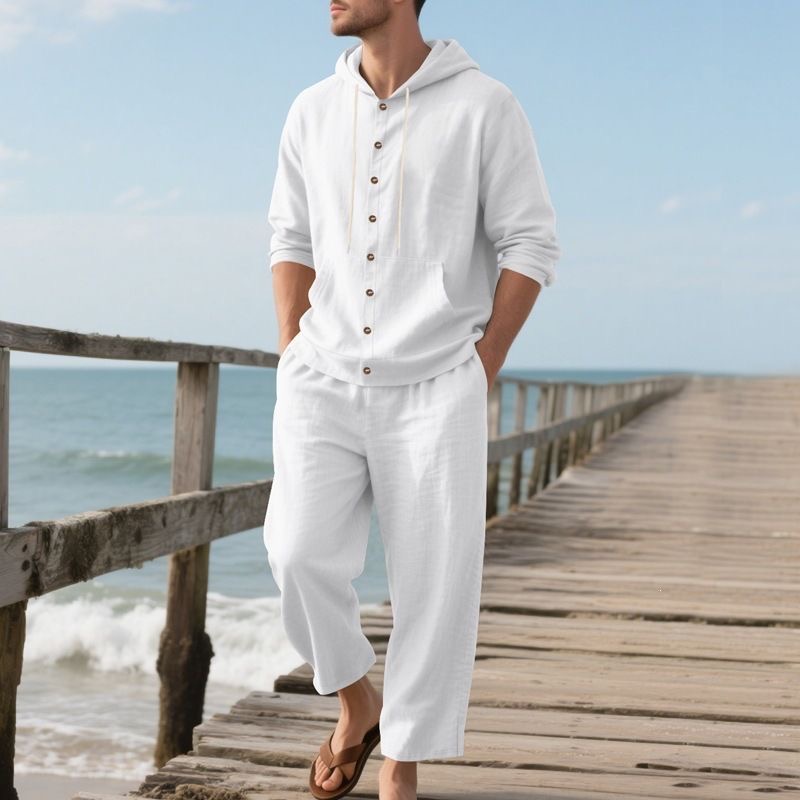 Мужской льняной пляжный компле – обзор и цена Linen Shirt Breathable